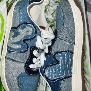 Sam Edelman Denim Patchwork Sneakers with White Laces